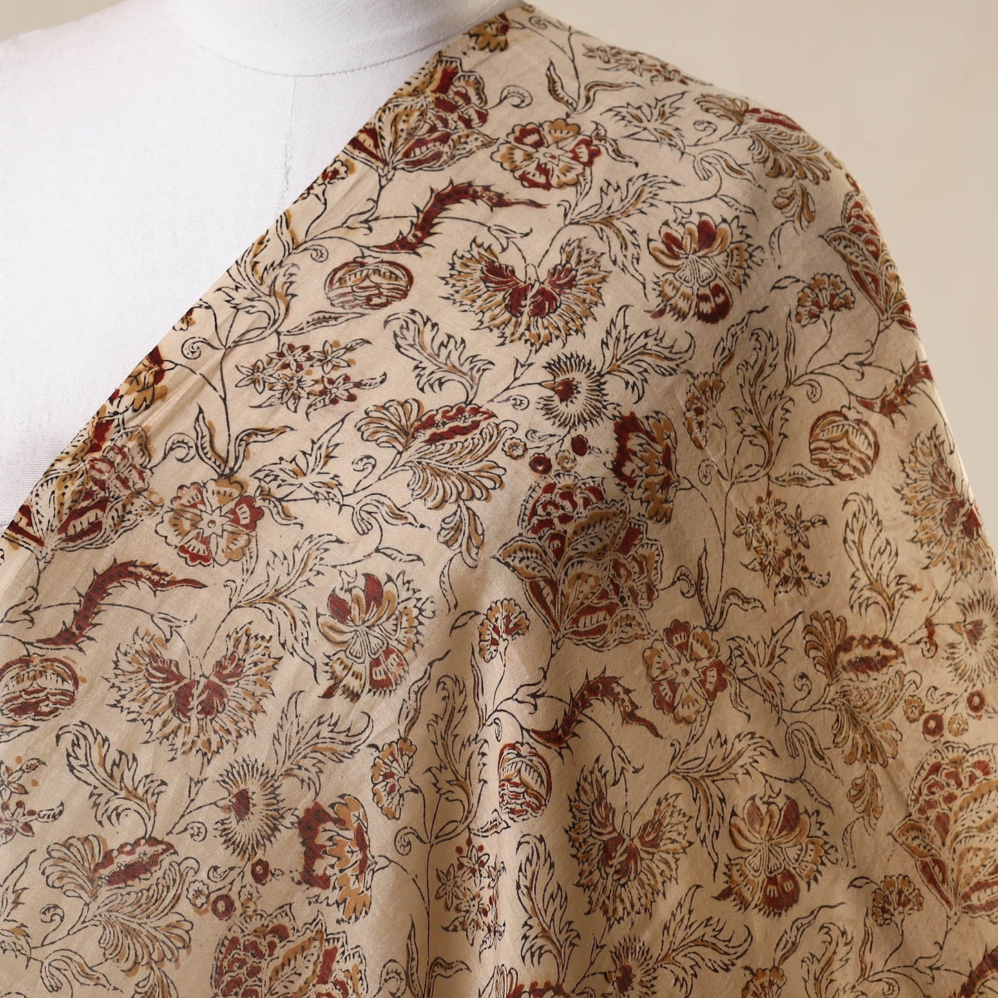 Beige - natural dyed chanderi silk pedana kalamkari fabric
