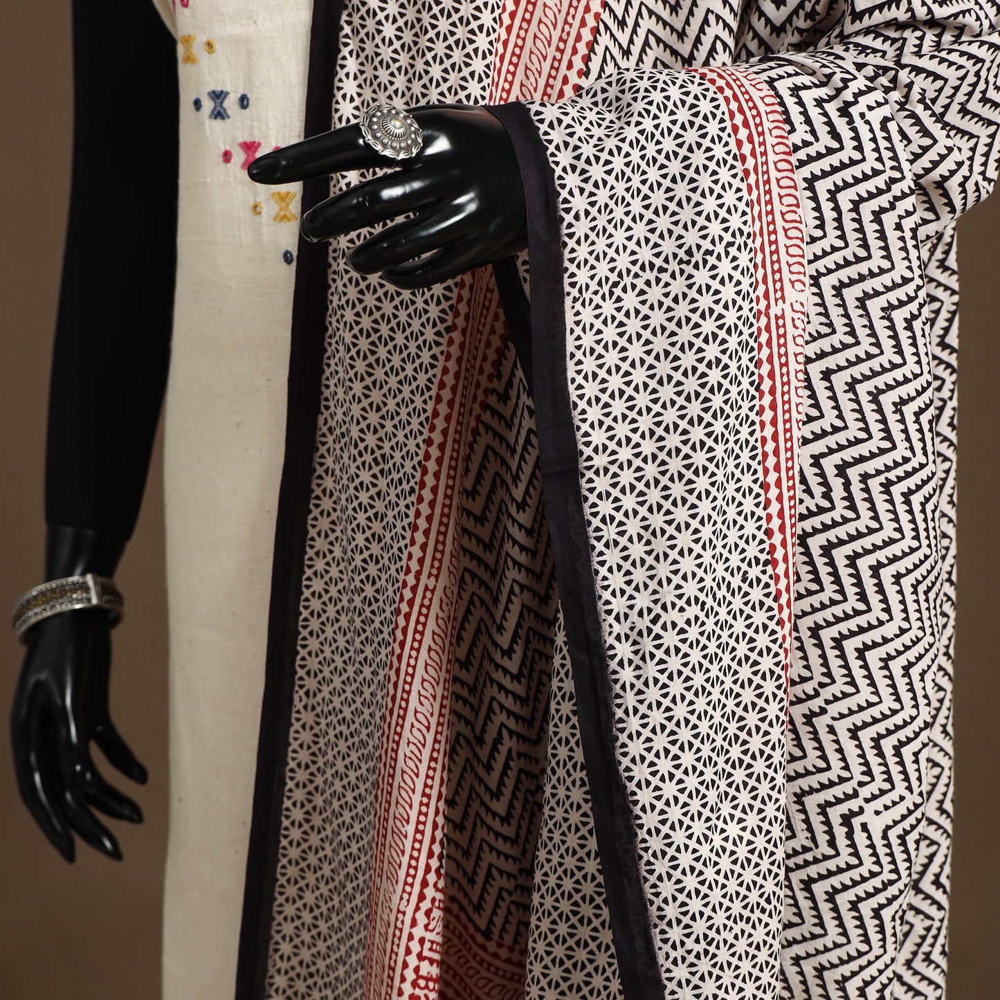 Beige Natural Dyed Cotton Block Print Bagh Dupatta