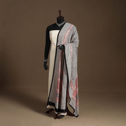 Beige Natural Dyed Cotton Block Print Bagh Dupatta