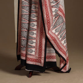 Beige - natural dyed cotton bagh dupatta 07 - handcrafted