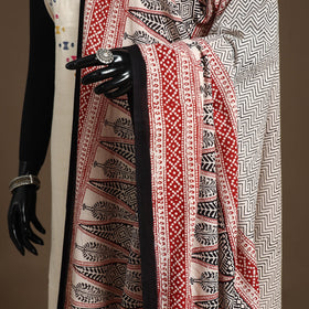 Beige - natural dyed cotton bagh dupatta 07 - handcrafted