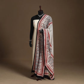 Beige - natural dyed cotton bagh dupatta 07 - handcrafted