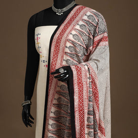 Beige - natural dyed cotton bagh dupatta 07 - handcrafted