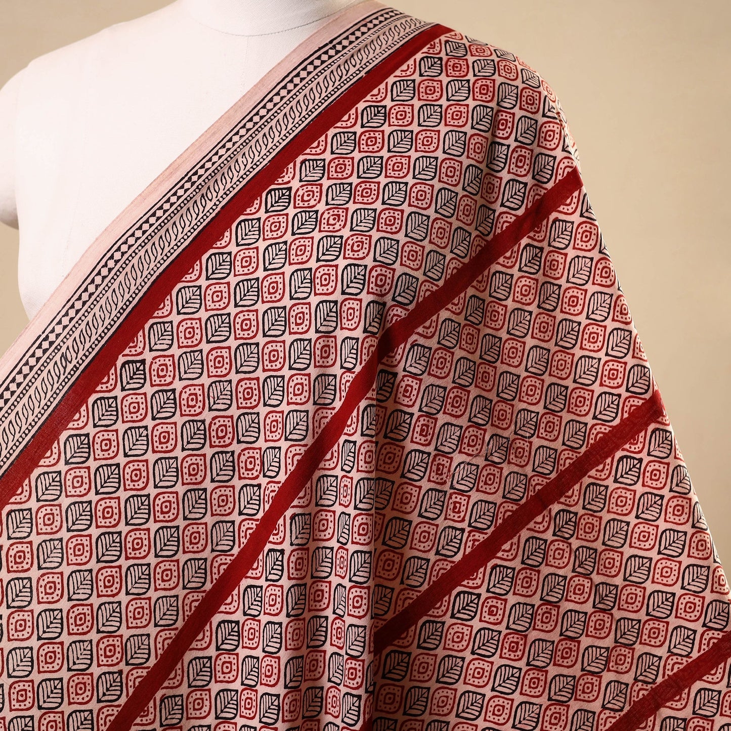 Beige - natural dyed cotton bagh fabric 20 - handcrafted