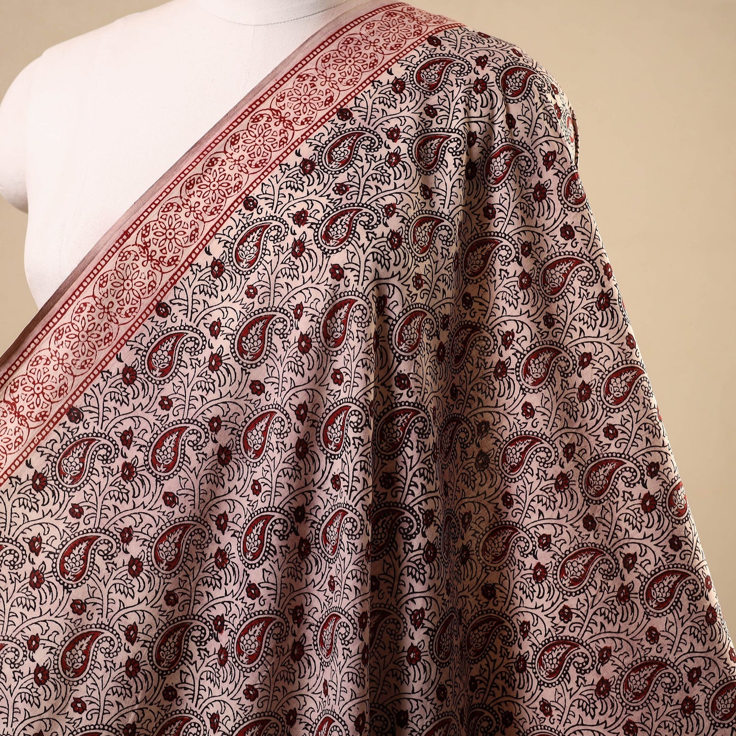 Beige - natural dyed cotton bagh fabric 23 - handcrafted