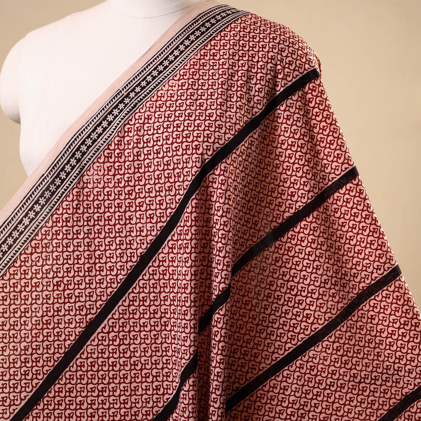 Beige - natural dyed cotton bagh fabric 25 - handcrafted