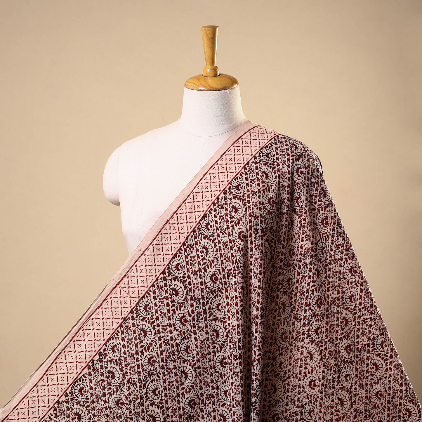 Beige - natural dyed cotton bagh fabric 38 - handcrafted