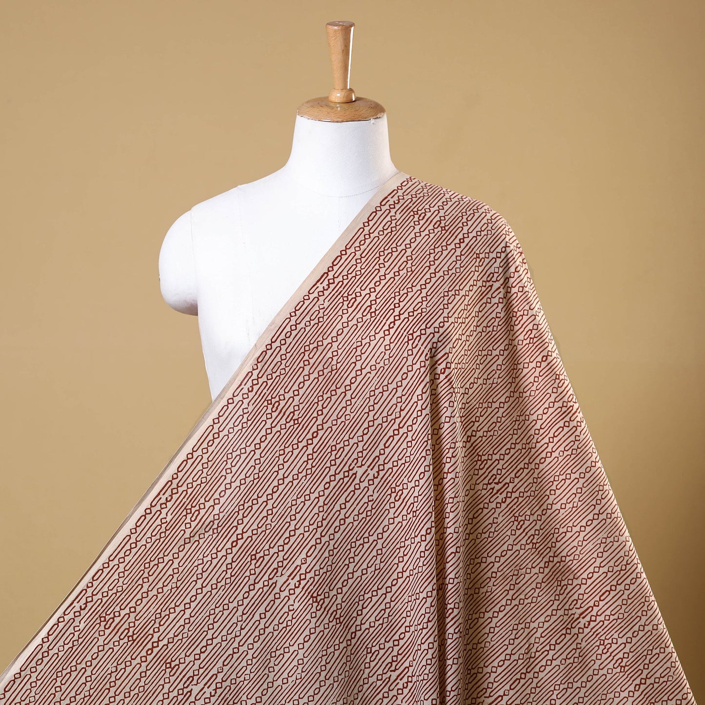 Beige Natural Dyed Cotton Bagru Block Print Fabric