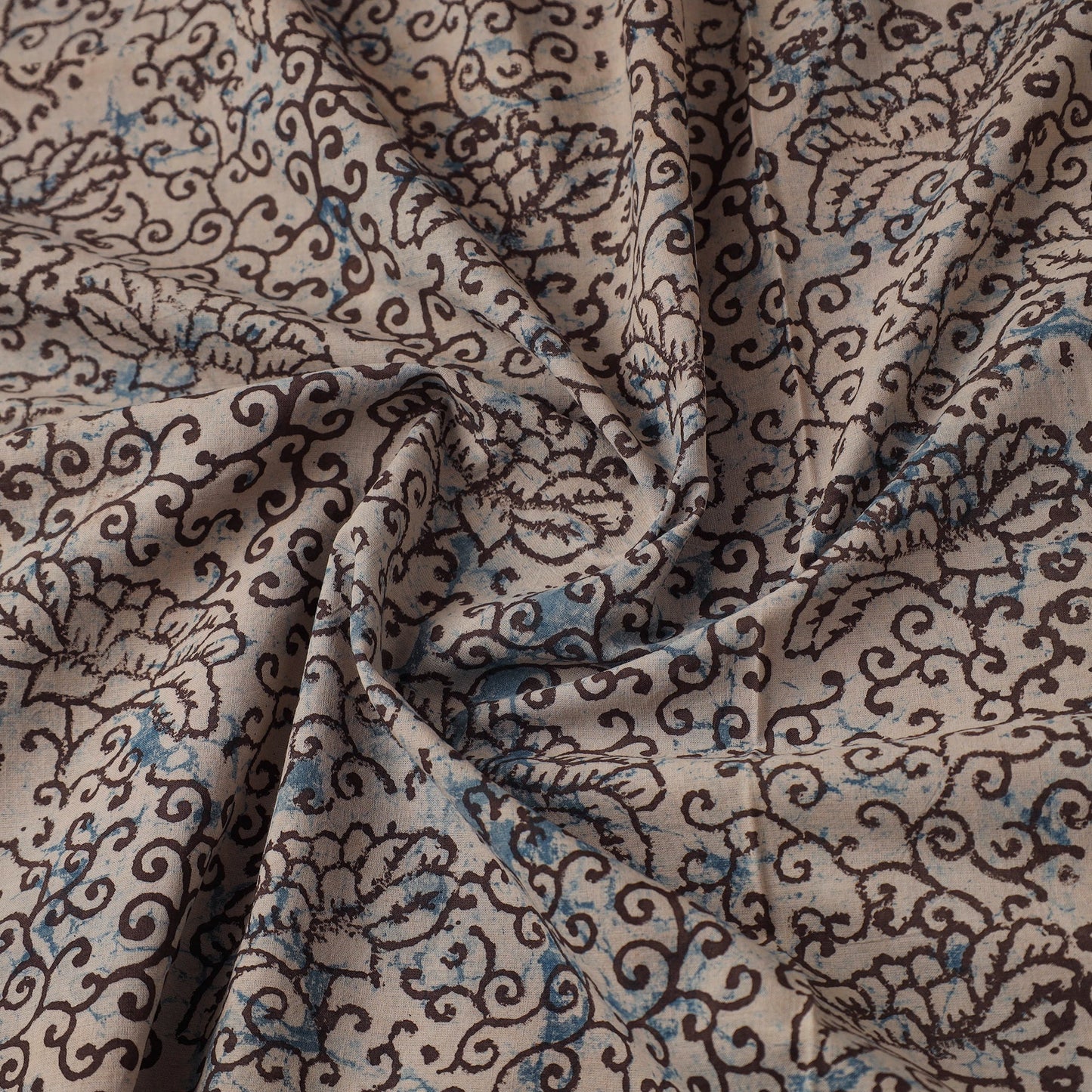 Beige Natural Dyed Cotton Bindaas Block Print Fabric