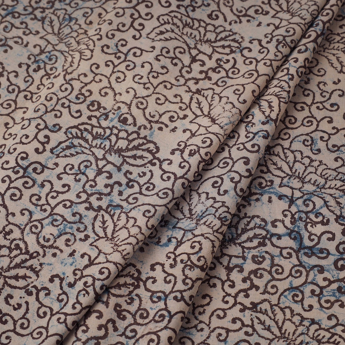 Beige Natural Dyed Cotton Bindaas Block Print Fabric