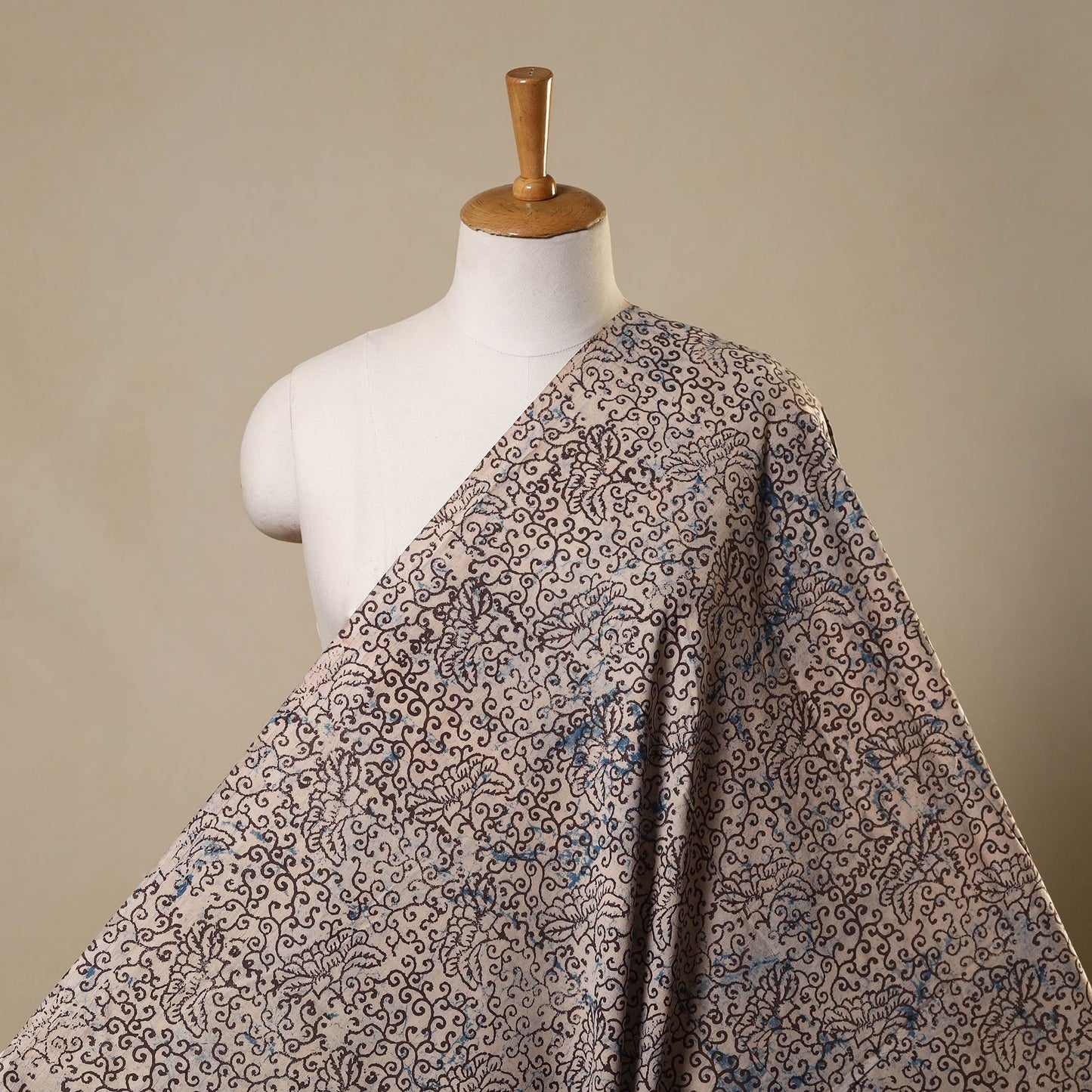 Beige Natural Dyed Cotton Bindaas Block Print Fabric