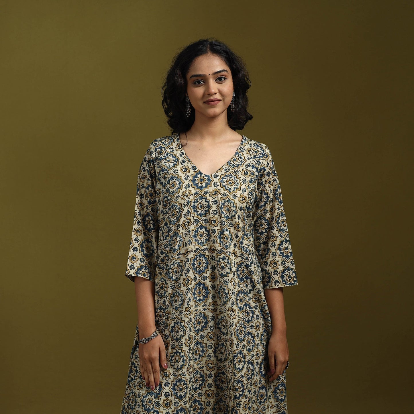 Natural dyed cotton a-line kurta for women 19 - handcrafted