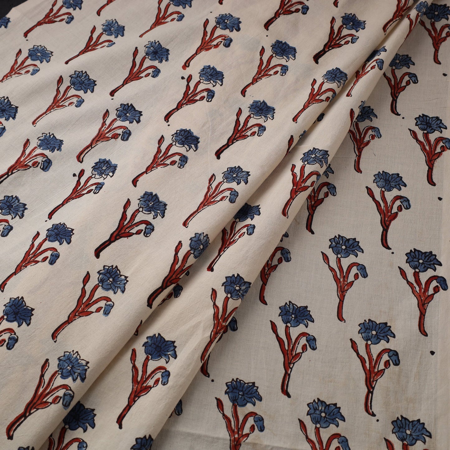 Beige Natural Dyed Block Print Cotton Ajrakh Fabric