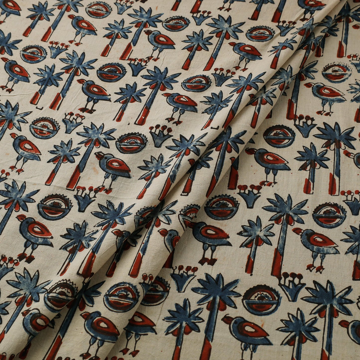 Beige Natural Dyed Block Print Cotton Ajrakh Fabric