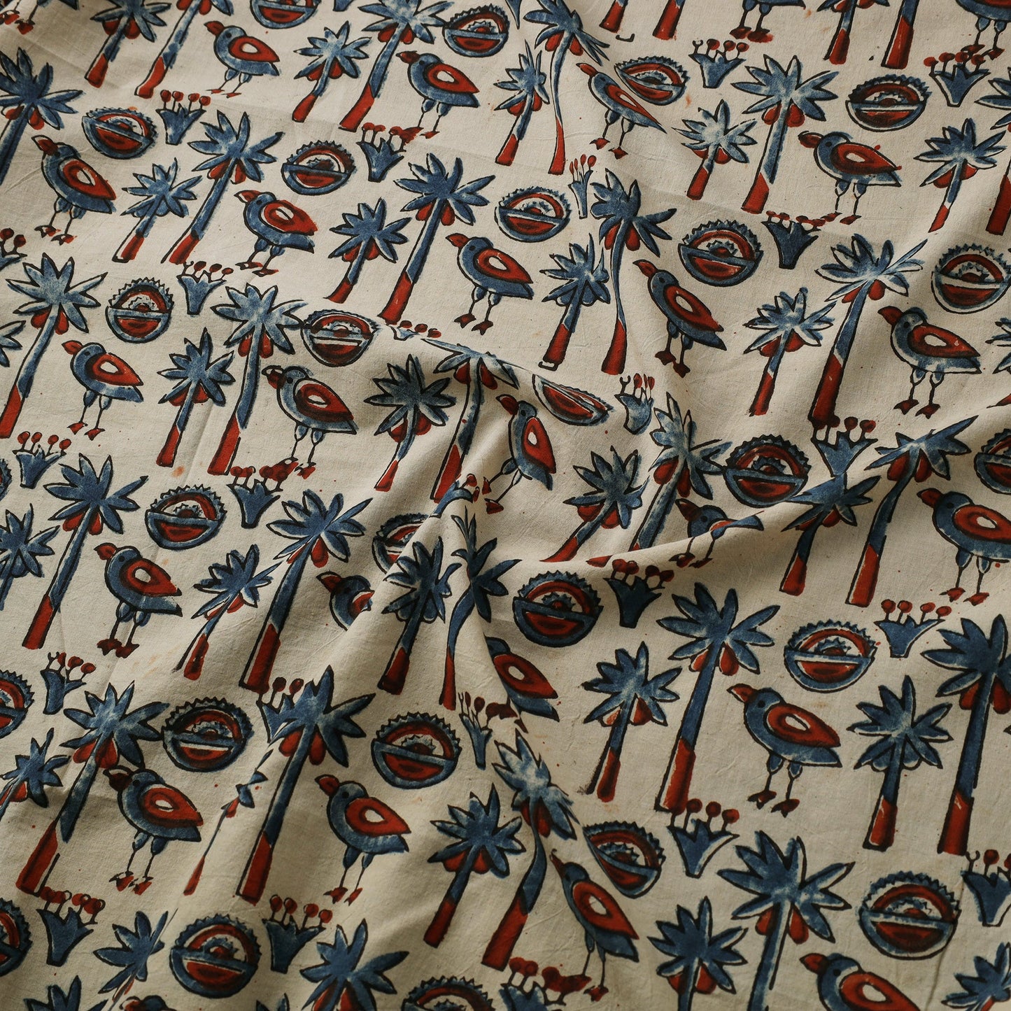 Beige Natural Dyed Block Print Cotton Ajrakh Fabric