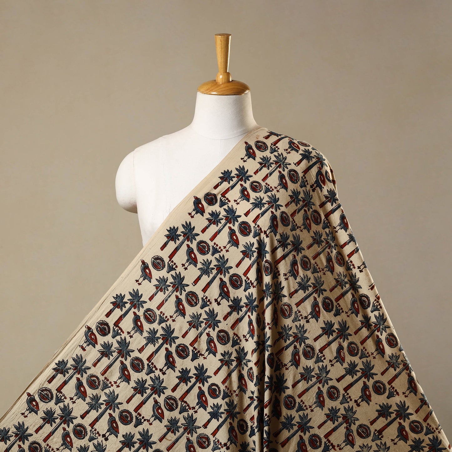 Beige Natural Dyed Block Print Cotton Ajrakh Fabric