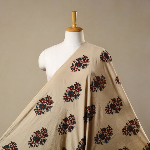 Beige Natural Dyed Block Print Cotton Ajrakh Fabric