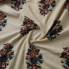 Beige Natural Dyed Block Print Cotton Ajrakh Fabric