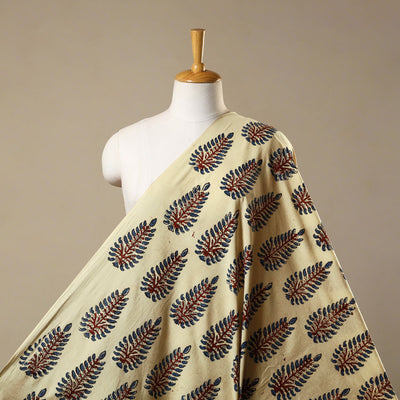 Beige Natural Dyed Block Print Cotton Ajrakh Fabric