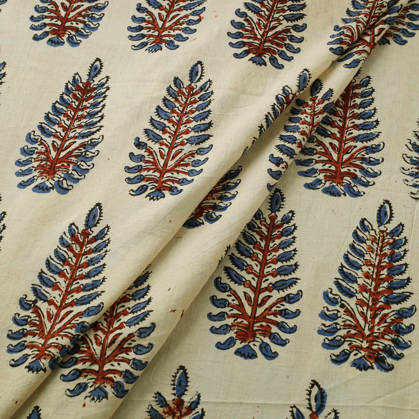 Beige Natural Dyed Block Print Cotton Ajrakh Fabric