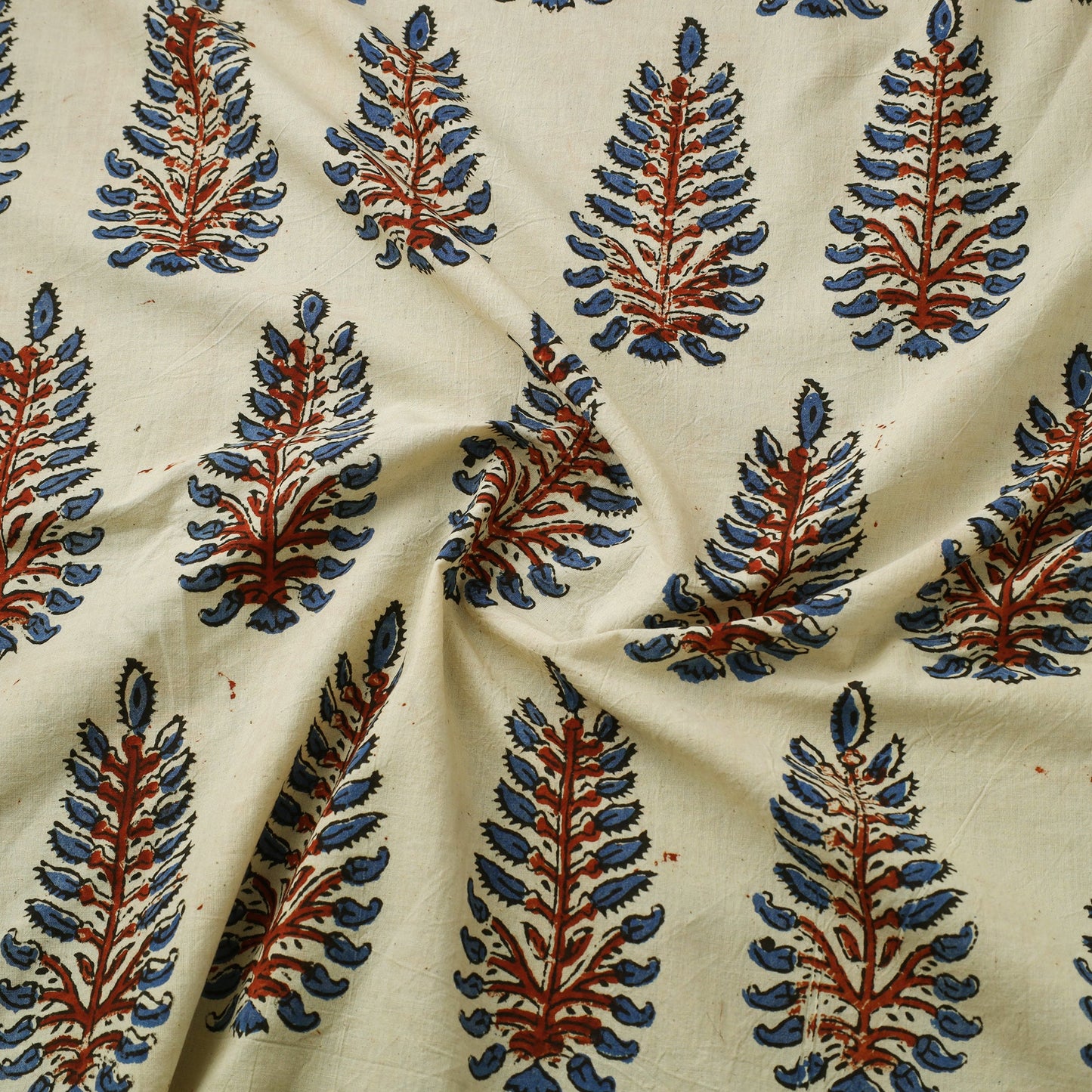 Beige Natural Dyed Block Print Cotton Ajrakh Fabric