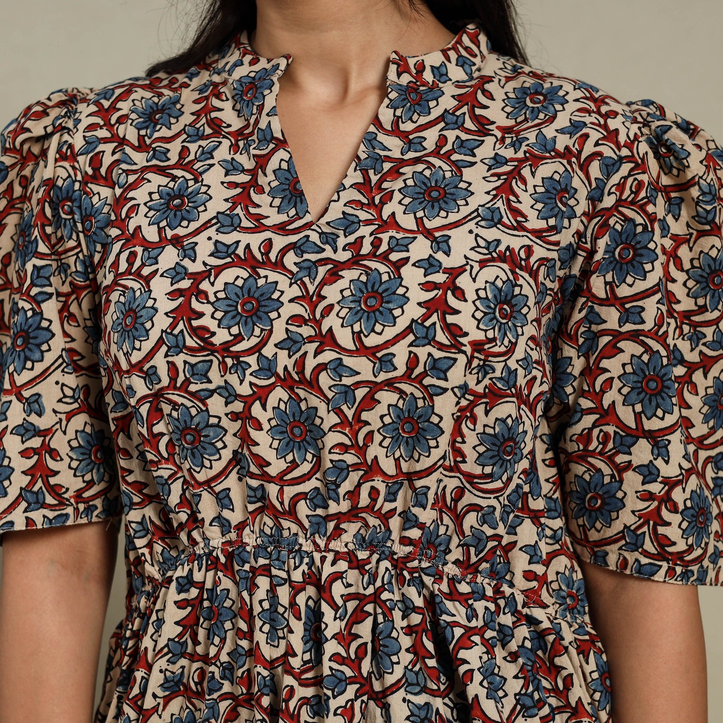 Beige - natural dyed cotton fit & flare dress 03