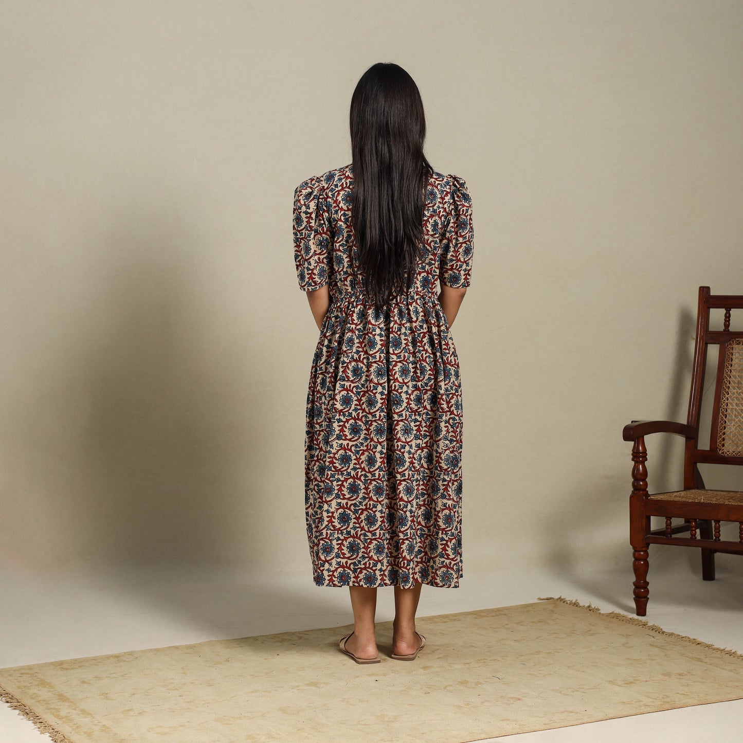 Beige - natural dyed cotton fit & flare dress 03