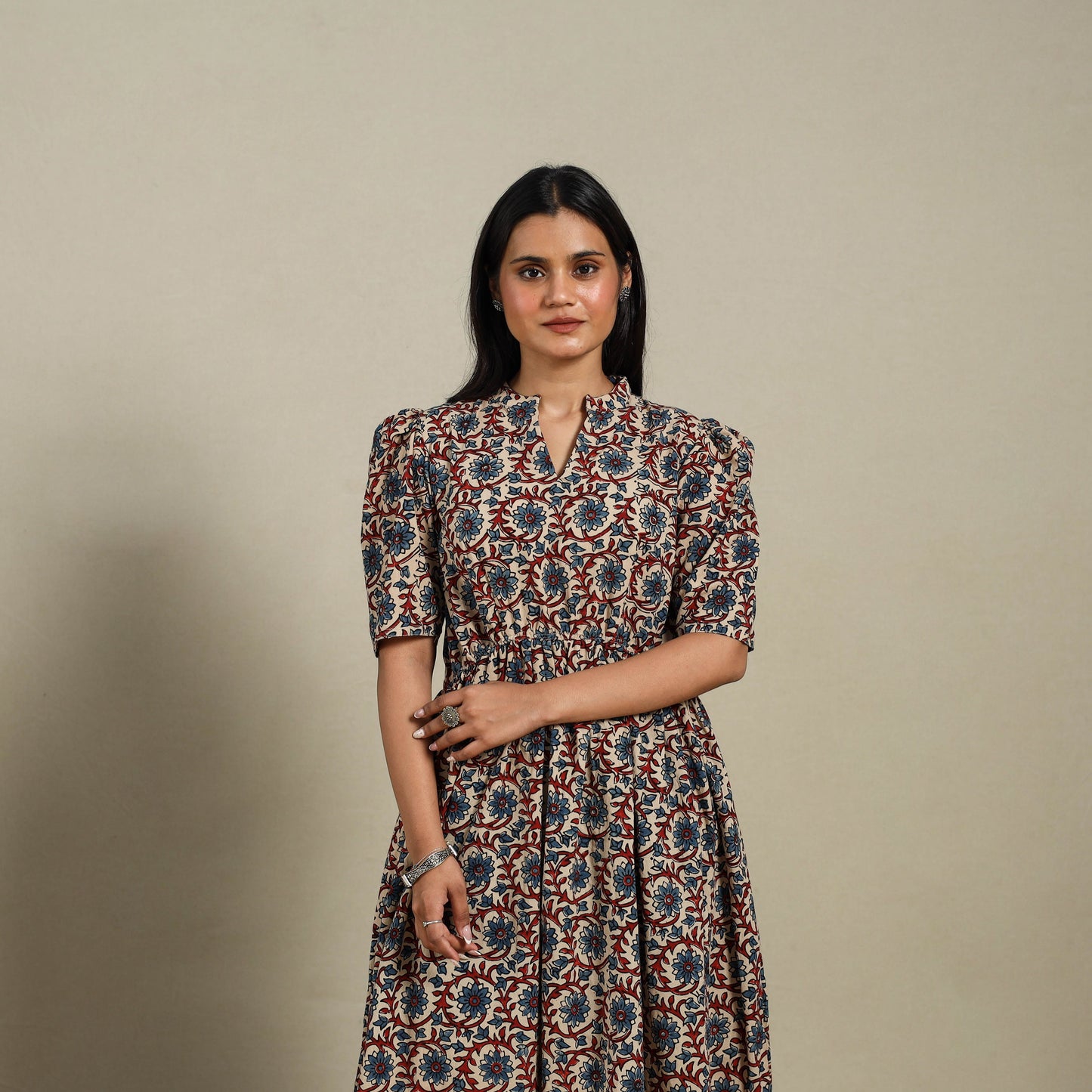 Beige - natural dyed cotton fit & flare dress 03