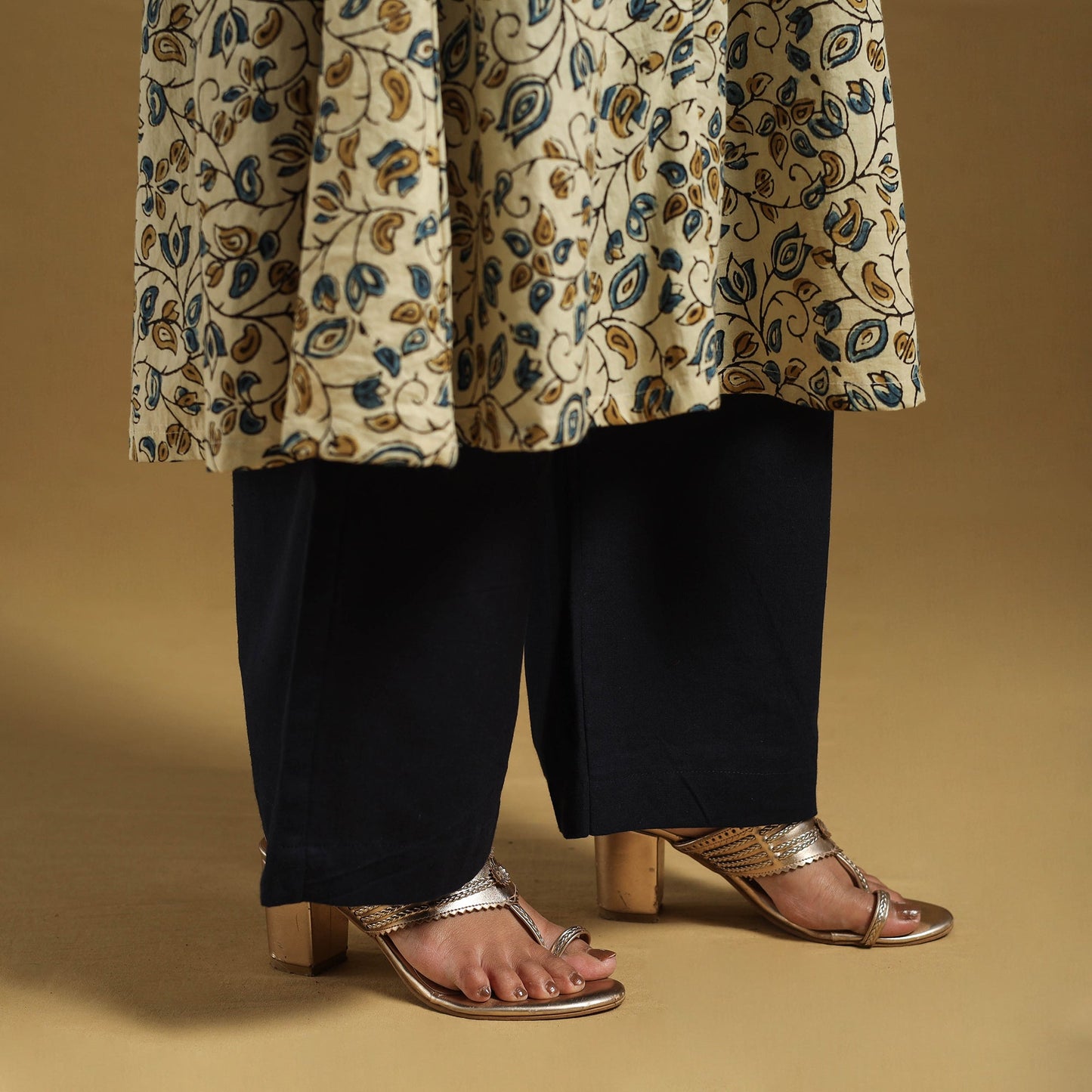 Beige Natural Dyed Block Print Cotton Ajrakh Kurta Set (Set of 3)