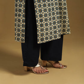 Beige Natural Dyed Block Print Cotton Ajrakh Kurta Set (Set of 3)