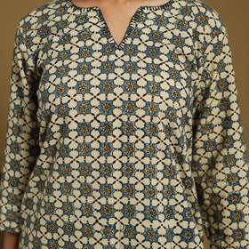 Beige Natural Dyed Block Print Cotton Ajrakh Kurta Set (Set of 3)