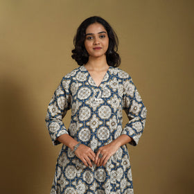 Beige - natural dyed cotton a-line hand kurta