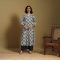 Beige - natural dyed cotton a-line hand kurta