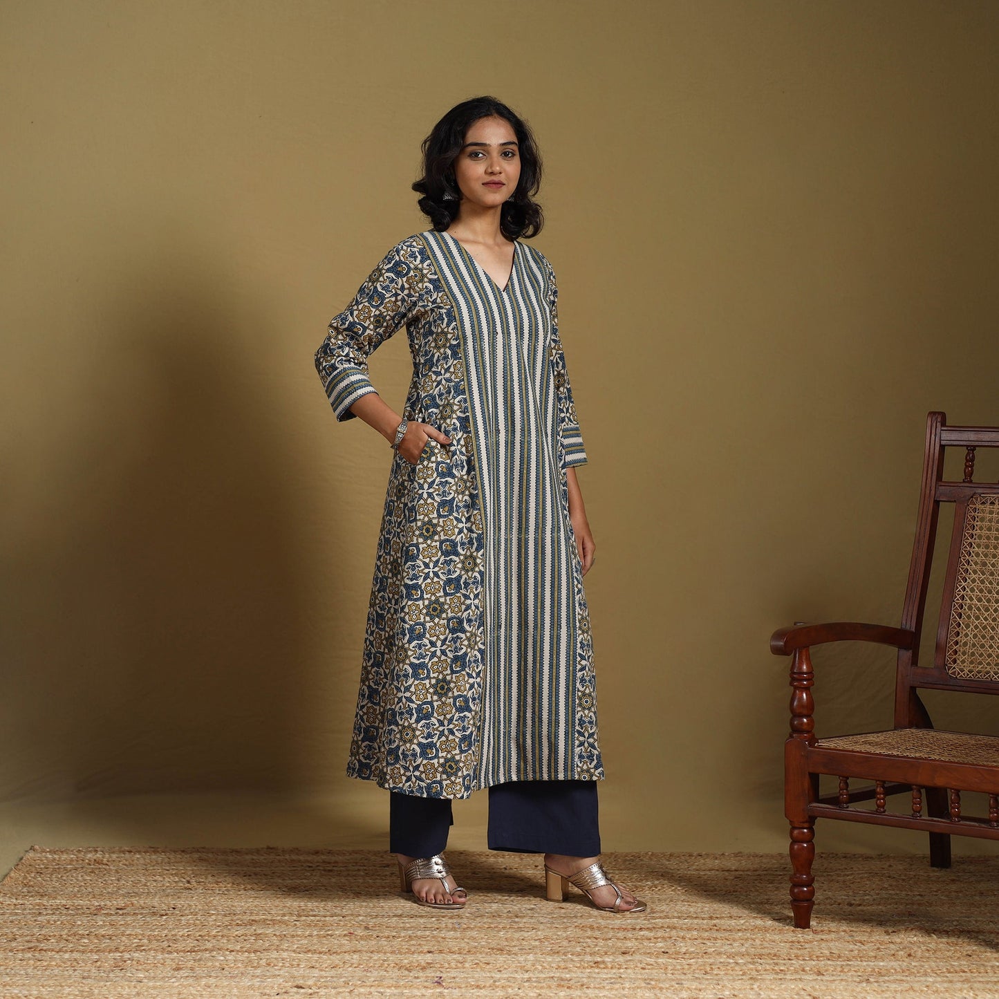 Beige - natural dyed cotton a-line hand kurta 18