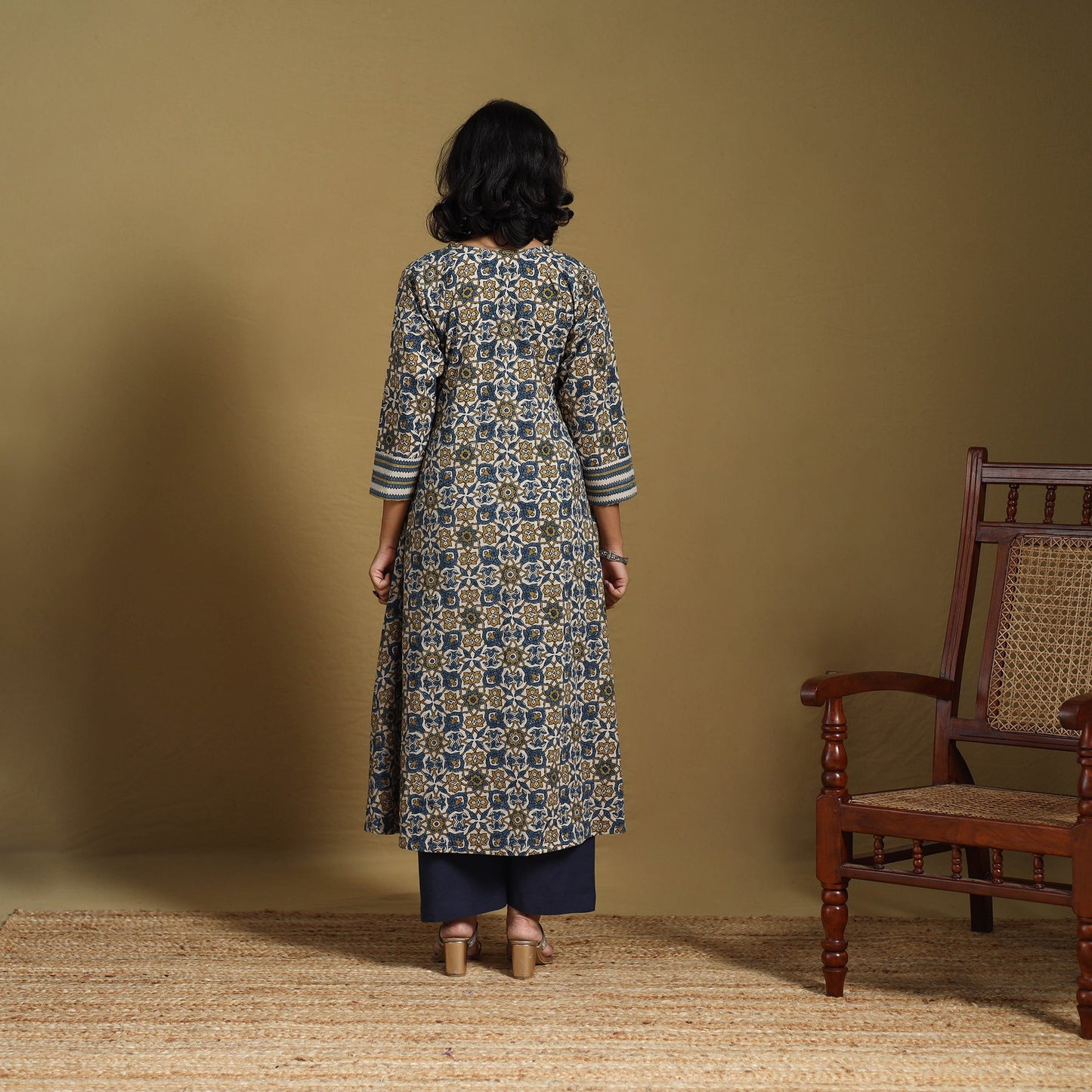 Beige - natural dyed cotton a-line hand kurta 18