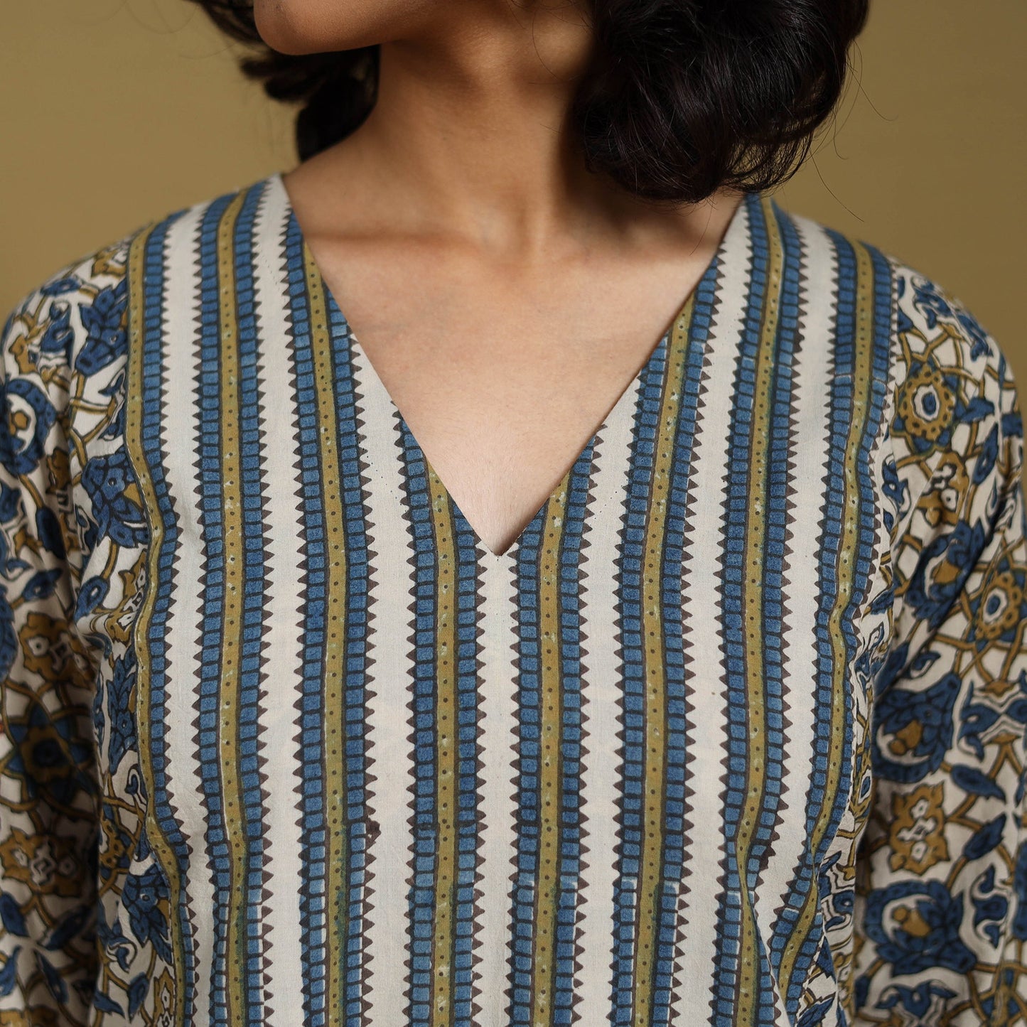 Beige - natural dyed cotton a-line hand kurta 18