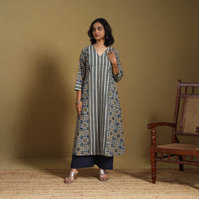 Beige - natural dyed cotton a-line hand kurta 18