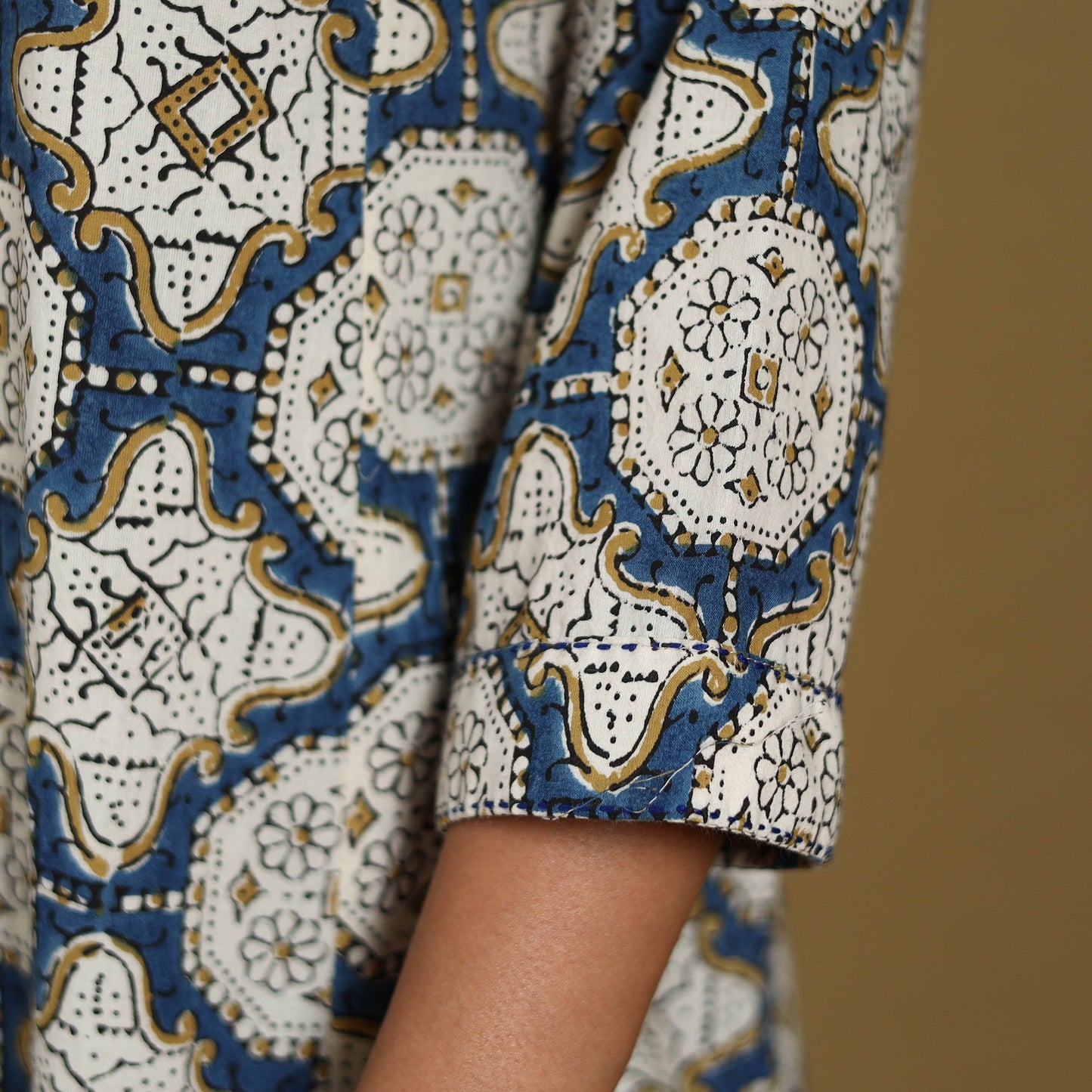 Beige - natural dyed cotton a-line hand kurta