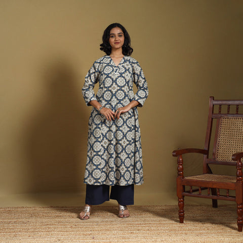 Beige - natural dyed cotton a-line hand kurta