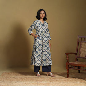 Beige - natural dyed cotton a-line hand kurta