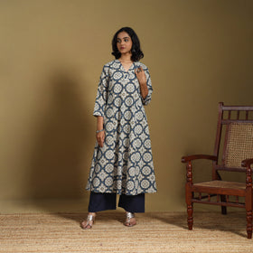 Beige - natural dyed cotton a-line hand kurta