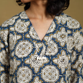 Beige - natural dyed cotton a-line hand kurta