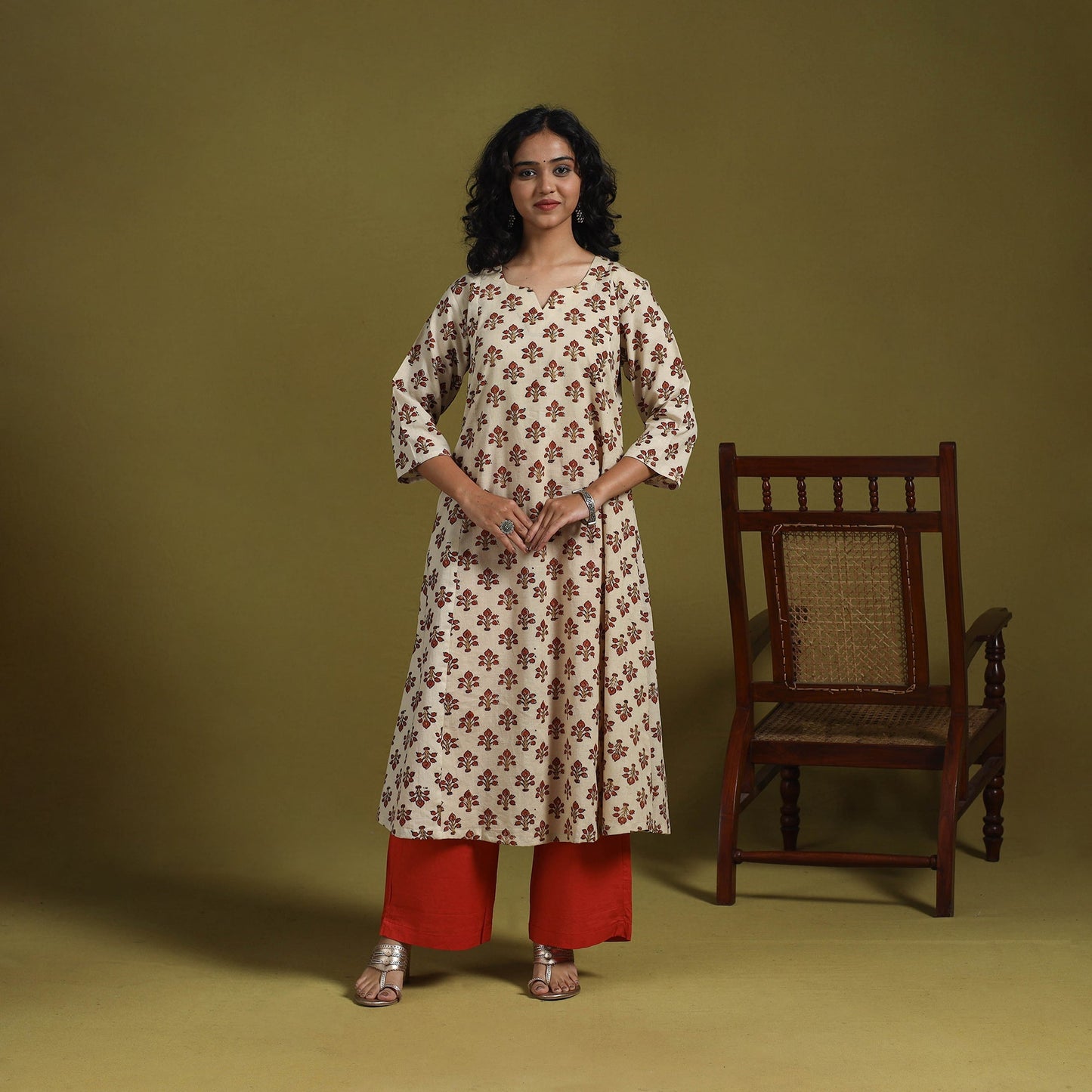 Natural dyed cotton a-line kurta for women 08 - handcrafted