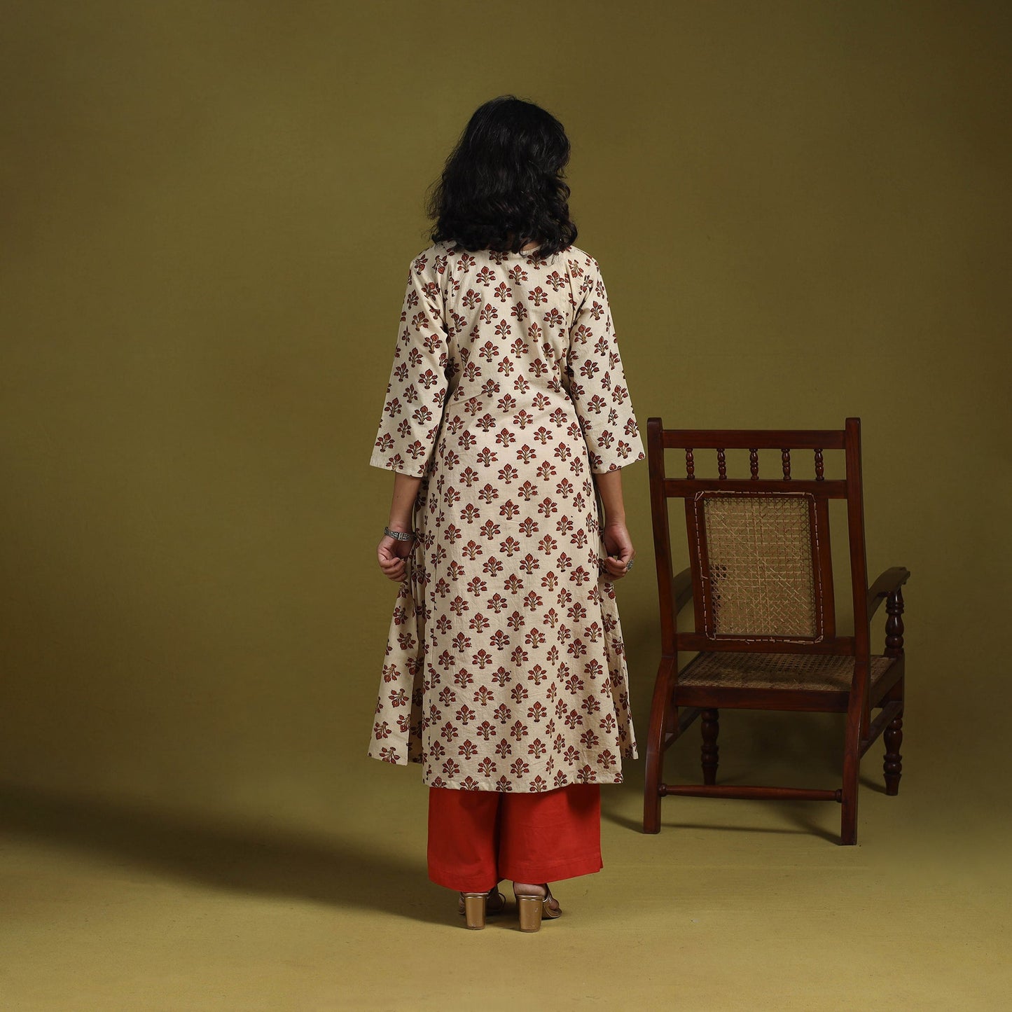 Natural dyed cotton a-line kurta for women 08 - handcrafted