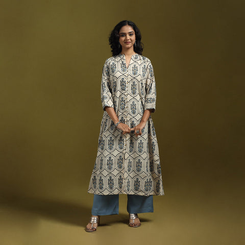 Natural dyed cotton a-line kurta for women 12 - handcrafted