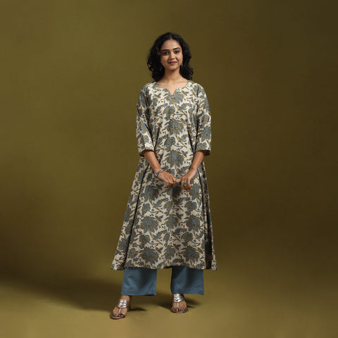 Natural dyed cotton a-line kurta for women 16 - handcrafted