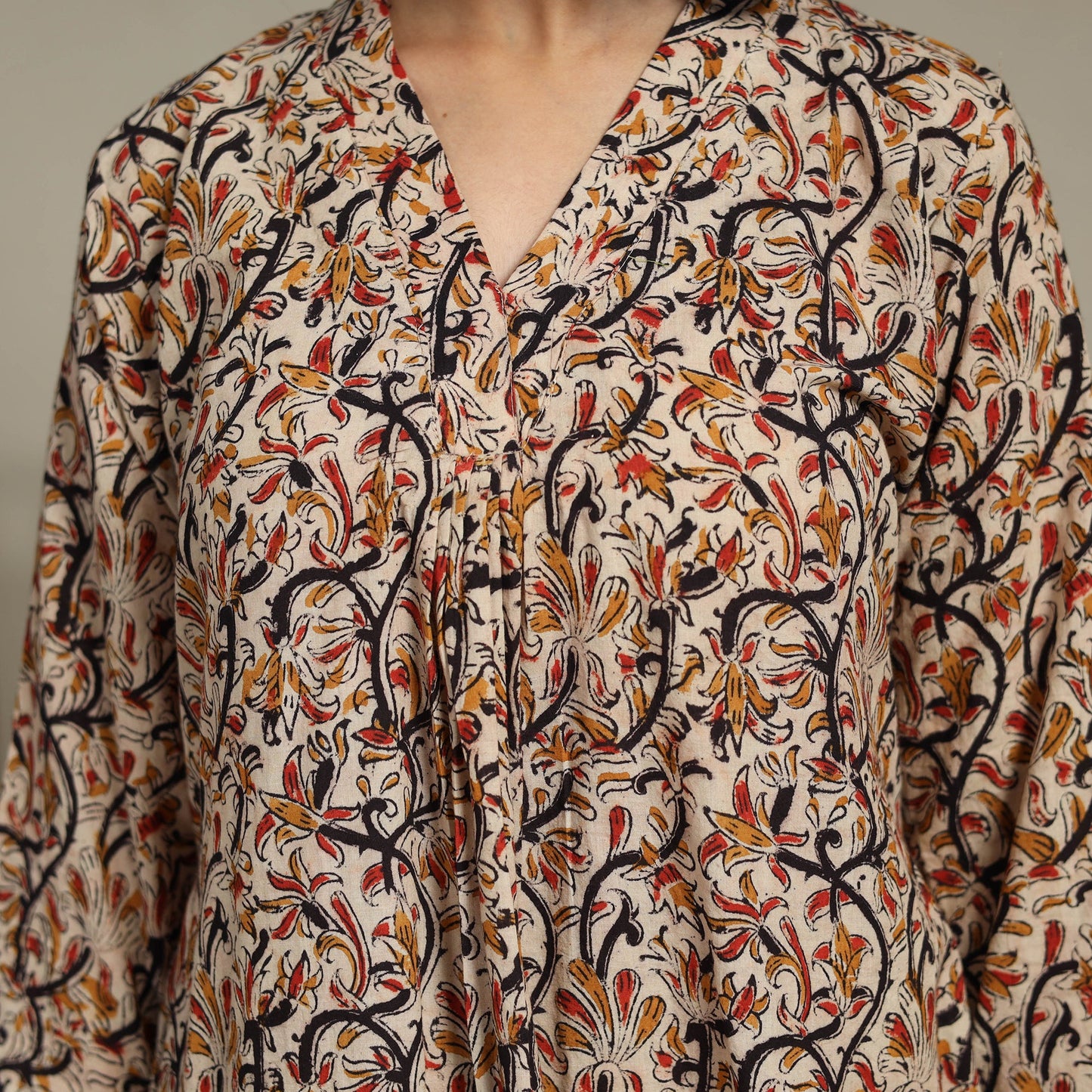 Beige Natural Dyed Cotton A-Line Pedana Kalamkari Print Kurta