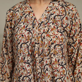 Beige Natural Dyed Cotton A-Line Pedana Kalamkari Print Kurta