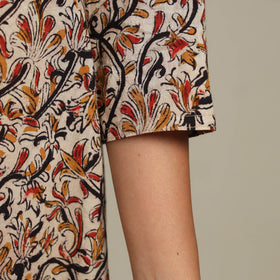 Beige Natural Dyed Cotton A-Line Pedana Kalamkari Print Kurta