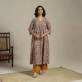 Beige Natural Dyed Cotton A-Line Pedana Kalamkari Print Kurta